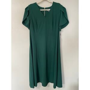 NWT Calvin Klein Green Short Tulip Sleeve A-line MIDI Dress 16W